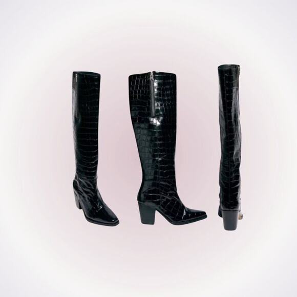 AllSaints Cohen Knee-High Boots in Croc Emboss | Sz 39 - Picture 1 of 10